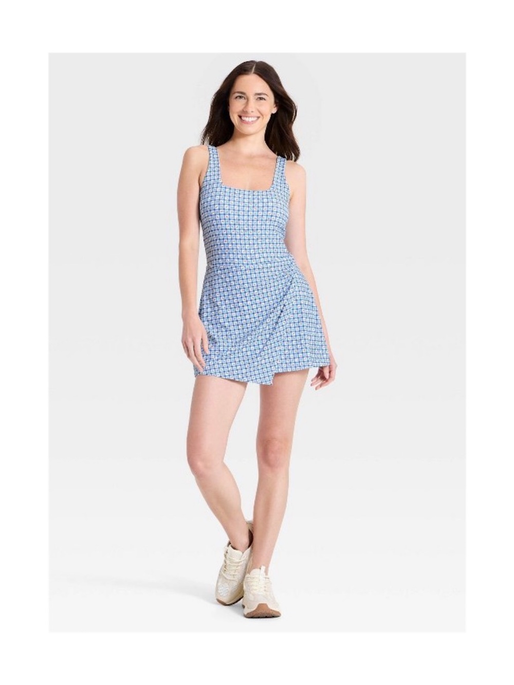 JoyLab Knit Side-Tie Active Dress (Blue Floral - Extra Small)